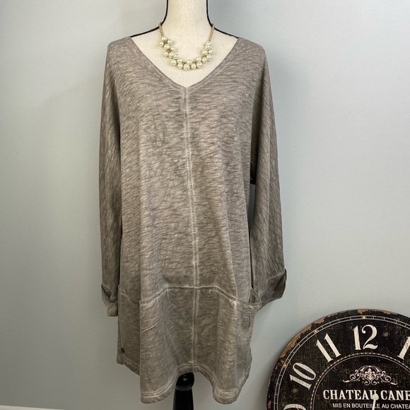 Soft Surroundings Heathered taupe Lagenlook tunic tie back top size L/XL - Picture 1 of 9